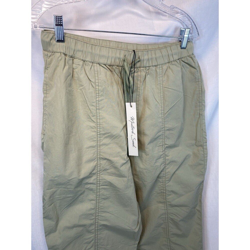 MUSTARD SEED Women’s Capri Pants Green Light Cotton Elastic Drawstring Sz L NEW